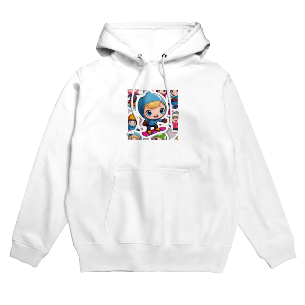 m222web-shopのスノーボードとキャラクターたちのイラストグッズ Hoodie