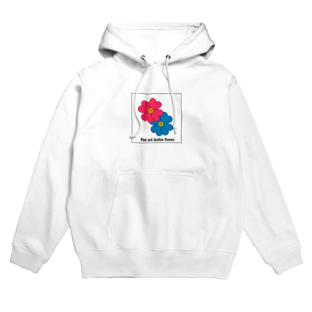 BLUE MINDのピンクの花と青い花のパーカー Hoodie