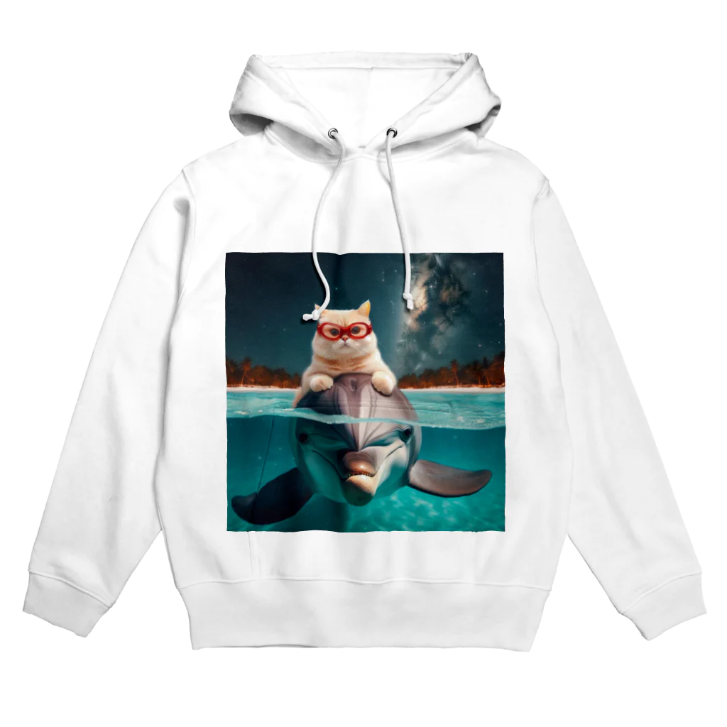 猫と紡ぐ物語のイルカと猫が海を共に泳ぐ異種間の絆が存在 Hoodie