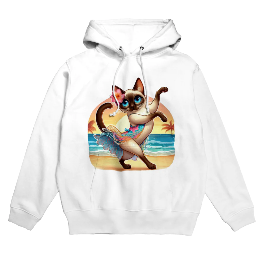 猫と紡ぐ物語のリズム感抜群！長身な白シャムネコがビーチでランバダダンス！  Hoodie