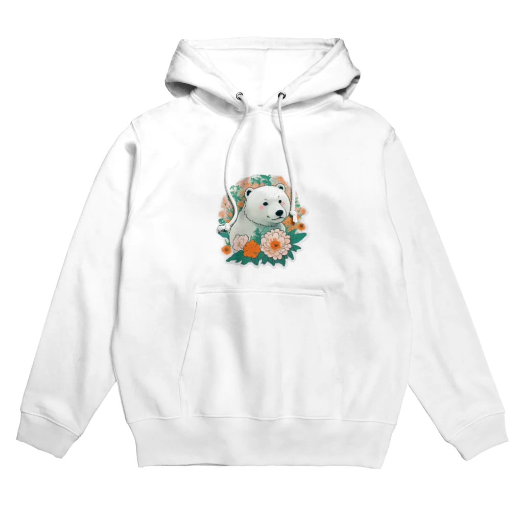 りんりんの可愛いシロクマちゃんショップ　かわいいよ！の花に囲まれている白くま Hoodie