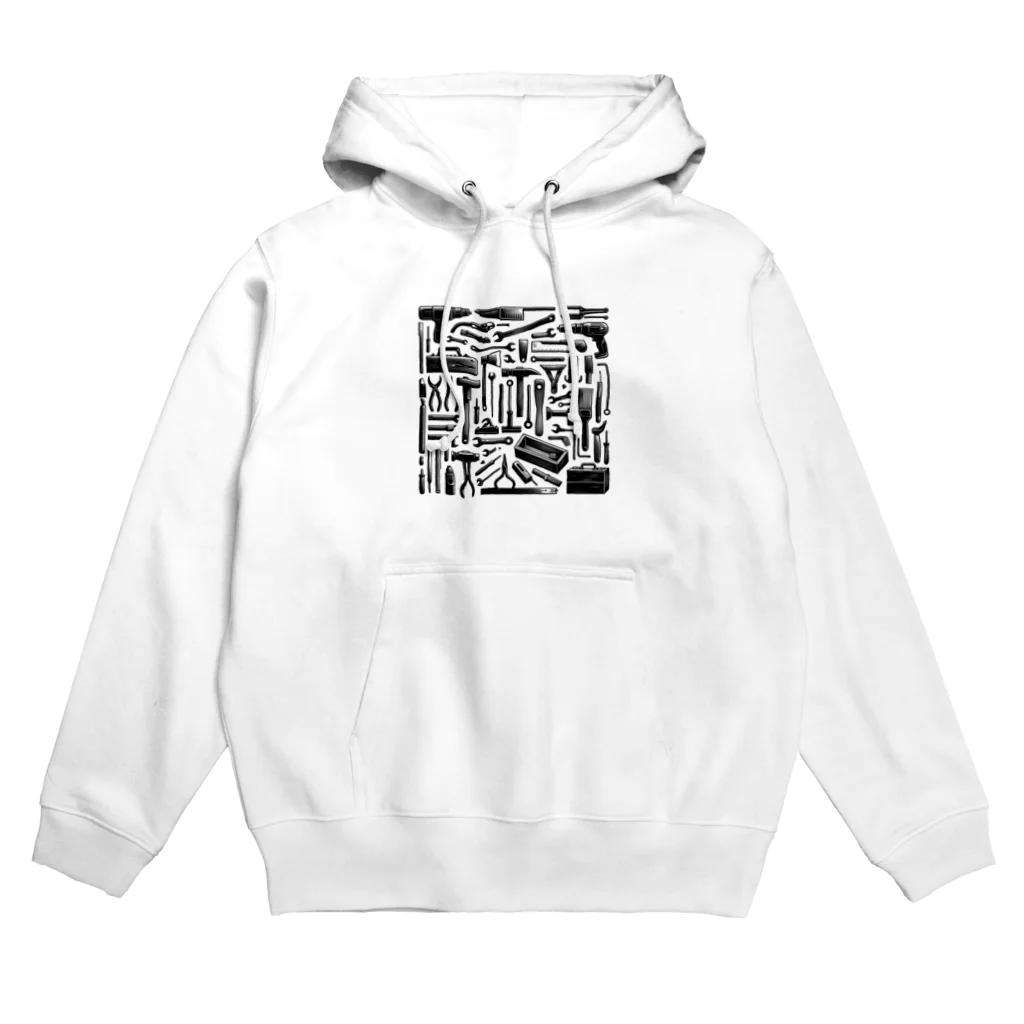 AIモノクロデザインのモノクロ大工道具 Hoodie