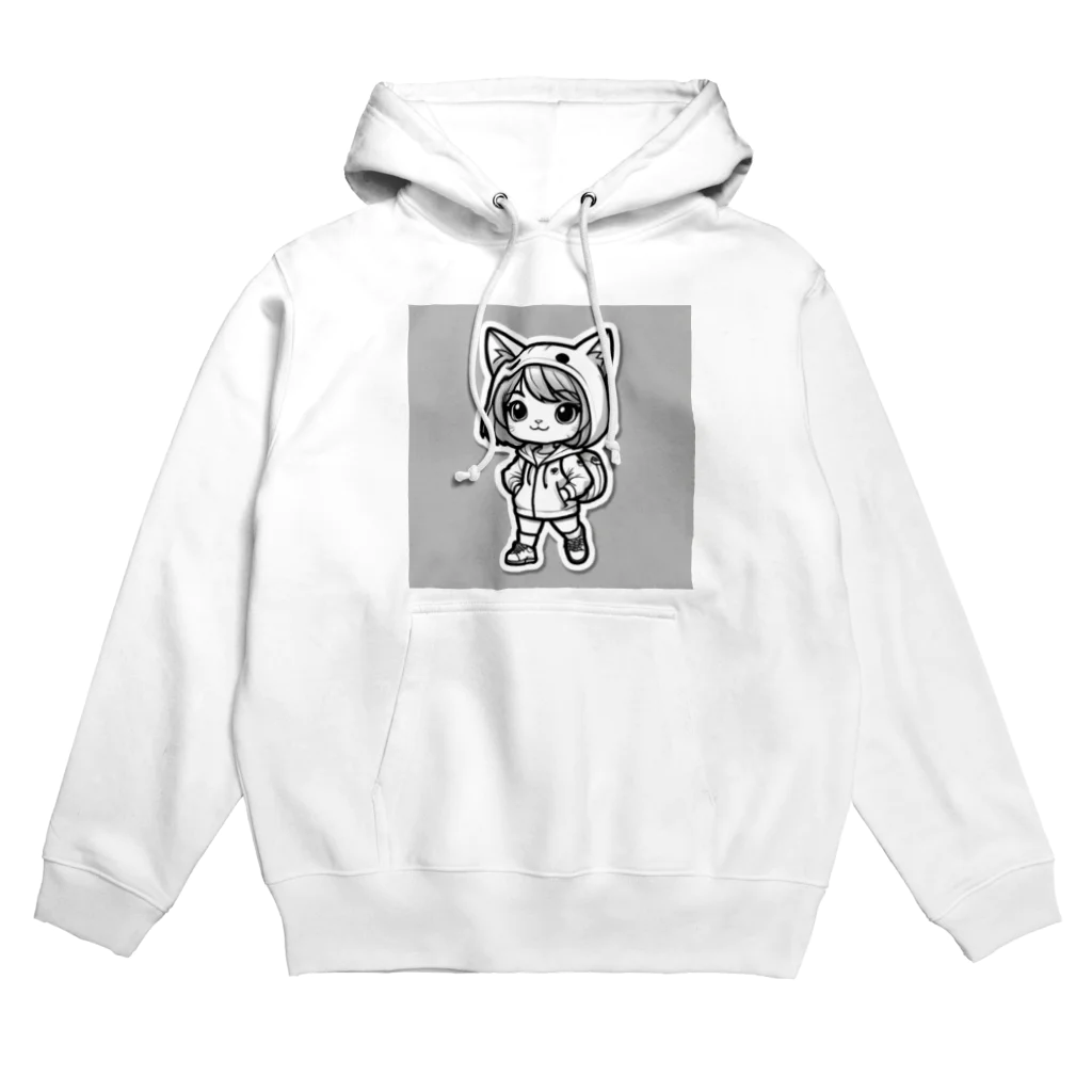 にゃんまる堂の猫耳　パーカー　モノクロ Hoodie