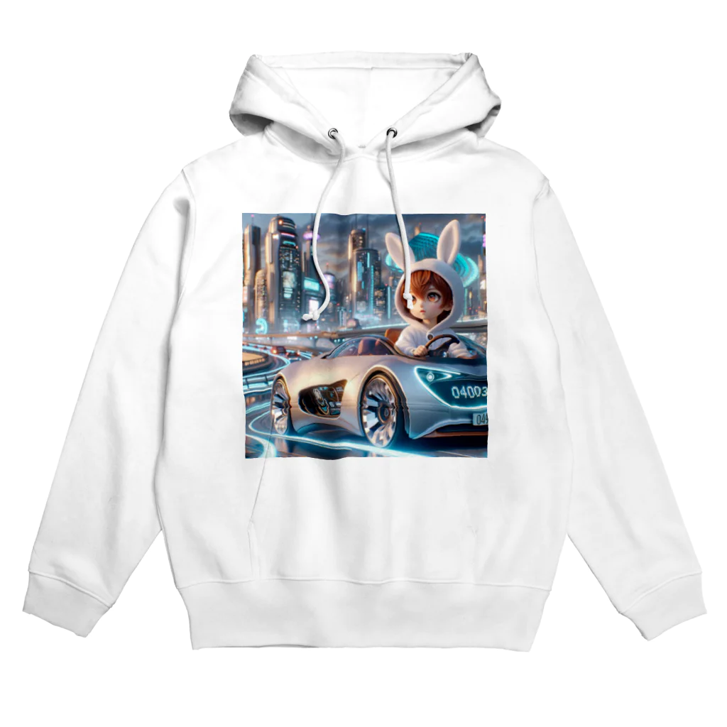 ユサユサしてるキャラクターショップのユサユサしながら未来の車で未来都市をドライブ Hoodie