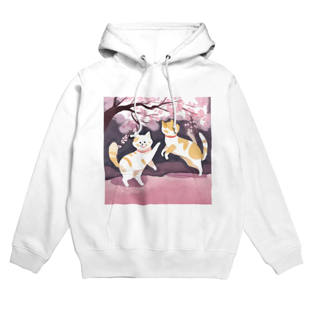 Shironekokuuの桜で遊ぶ犬と猫 Hoodie