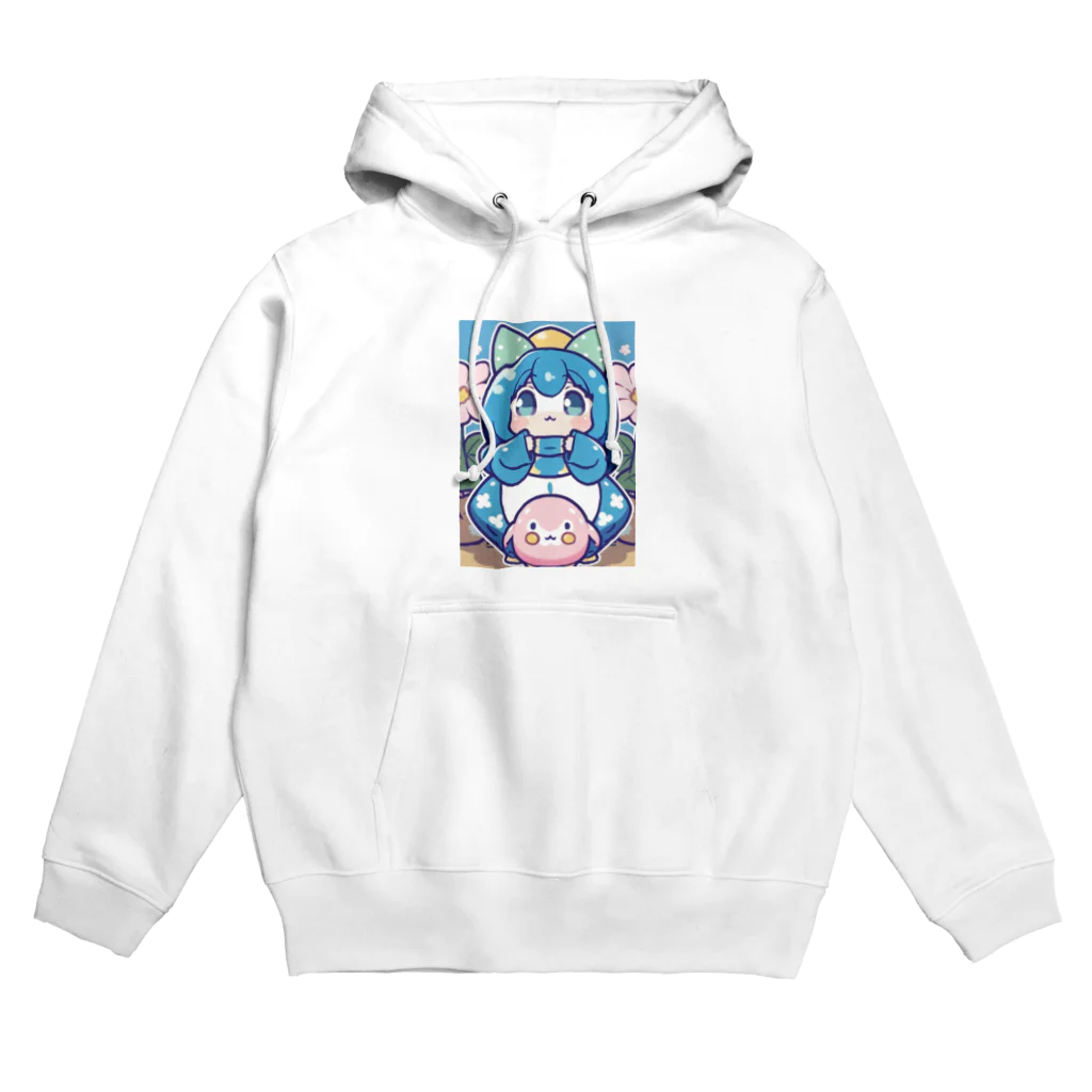 カピパーラ🐻の青い髪の姫とピンクのかわいい生物♪ Hoodie