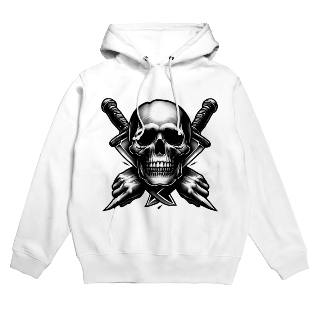 happiness_shopのダークな魅力が溢れる、ナイフとドクロ Hoodie