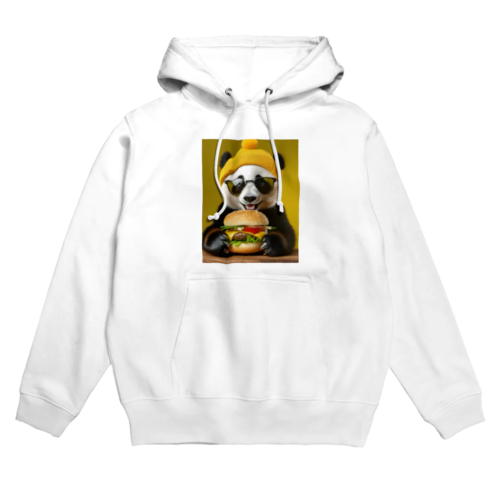 Colorful Canvasのハンバーガーを食べるパンダ Hoodie