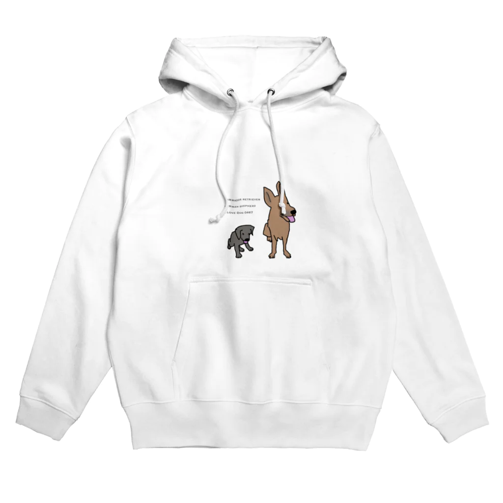 I Love Dog 0467の黒ラブパピー&シェパード Hoodie