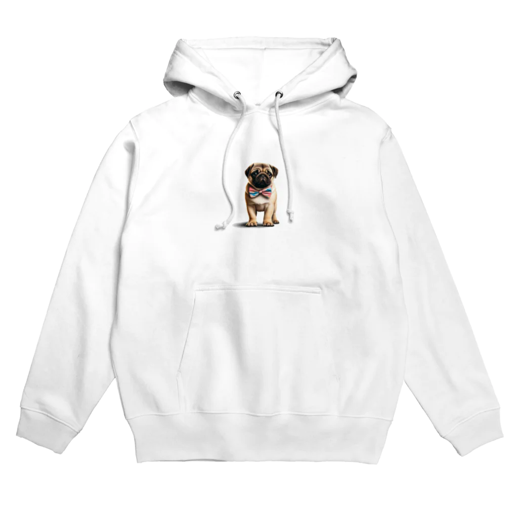 鼻ぺちゃ犬と和猫のカラフルリボン蝶ネクタイ君 Hoodie