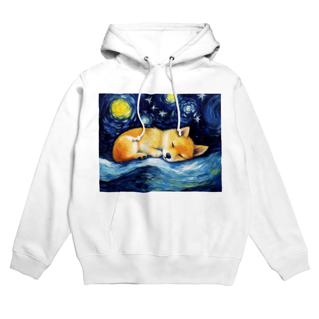 Dog Art Museumの【星降る夜 - 柴犬の子犬 No.2】 Hoodie