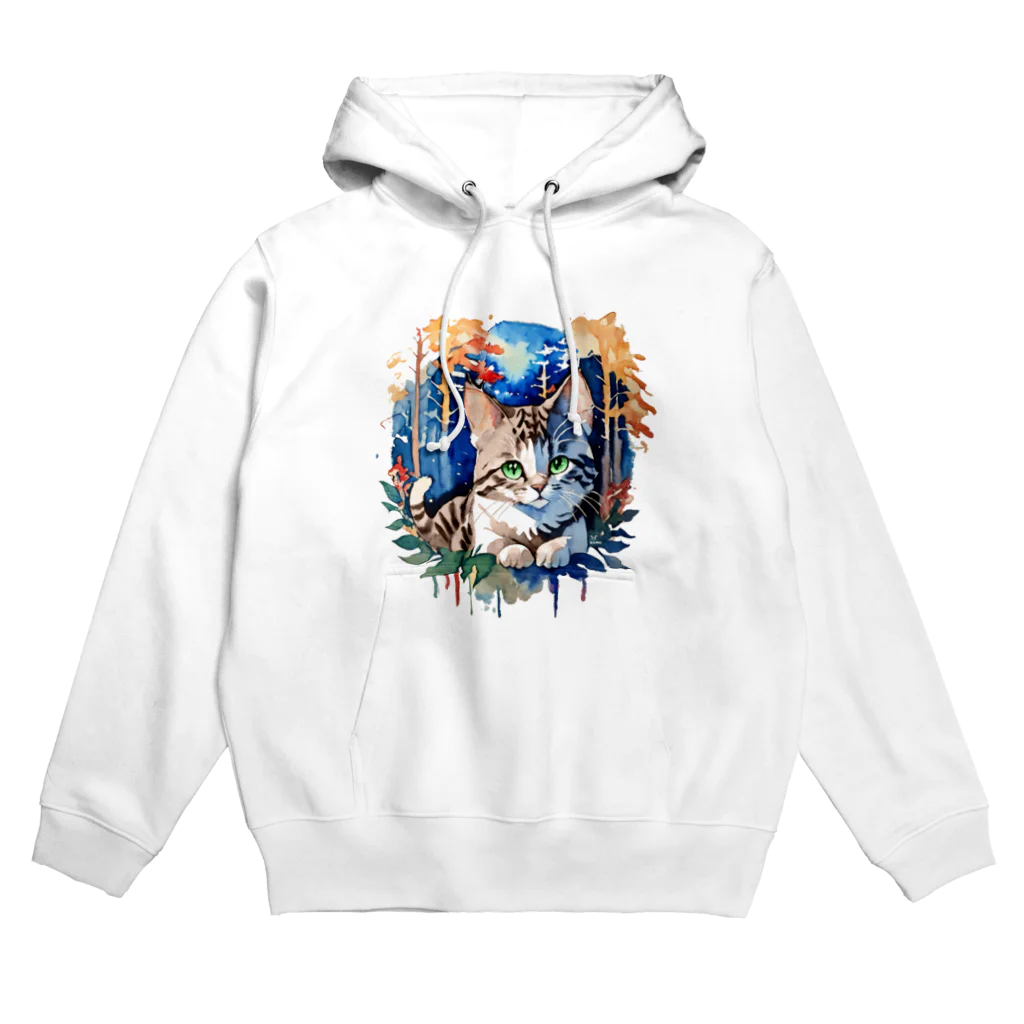 猫との風景の水彩_猫と森002 Hoodie