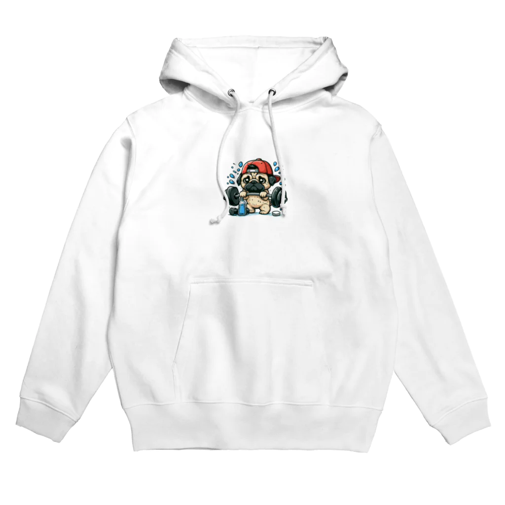 鼻ぺちゃ犬と和猫の筋トレ パグ Hoodie