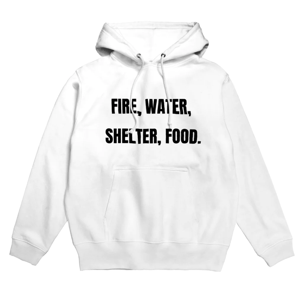 貴重なタンパク源のFire, water, shelter, food.（貴重なタンパク源） パーカー