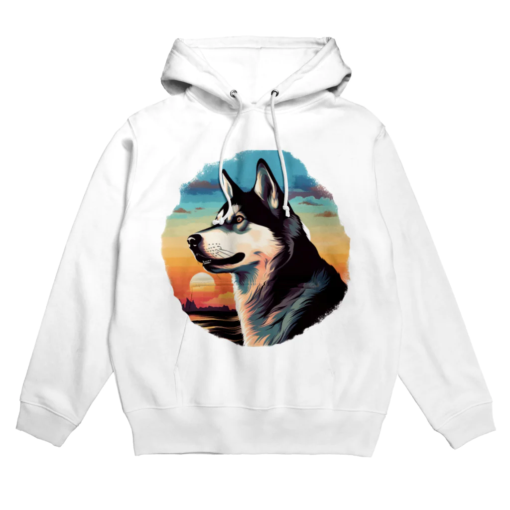 dogsdream8246のシベリアンハスキーと夕日 Hoodie