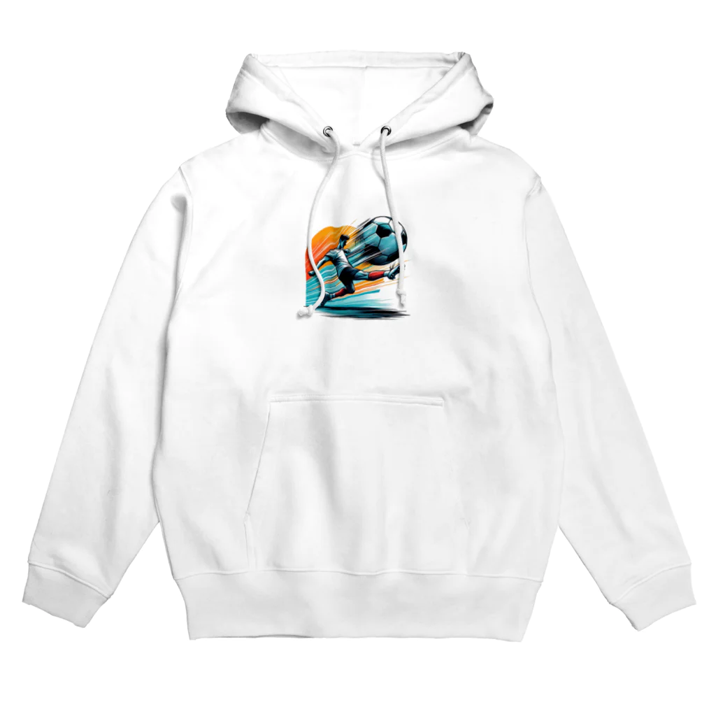 pothossysの夕日を背にサッカーボールを蹴りシュート Hoodie