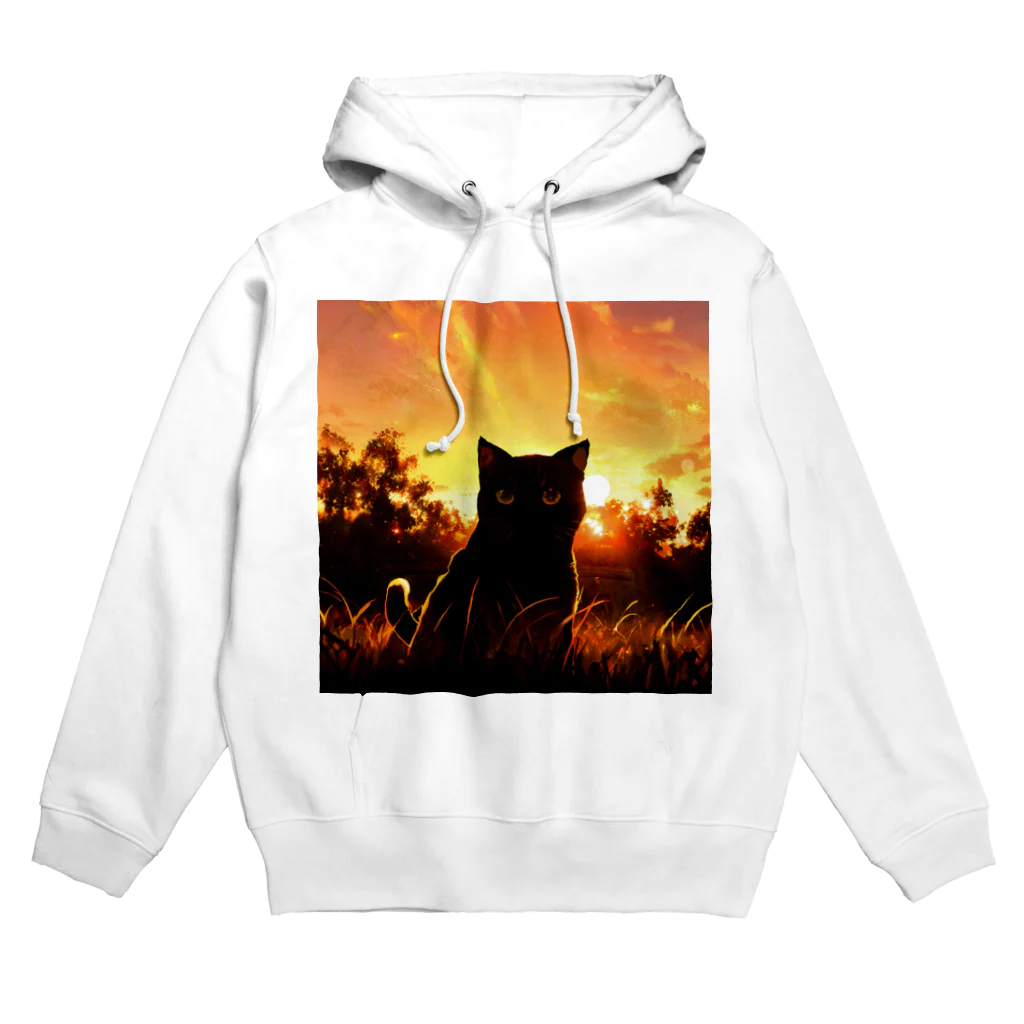 猫との風景の夕焼けと猫001 Hoodie