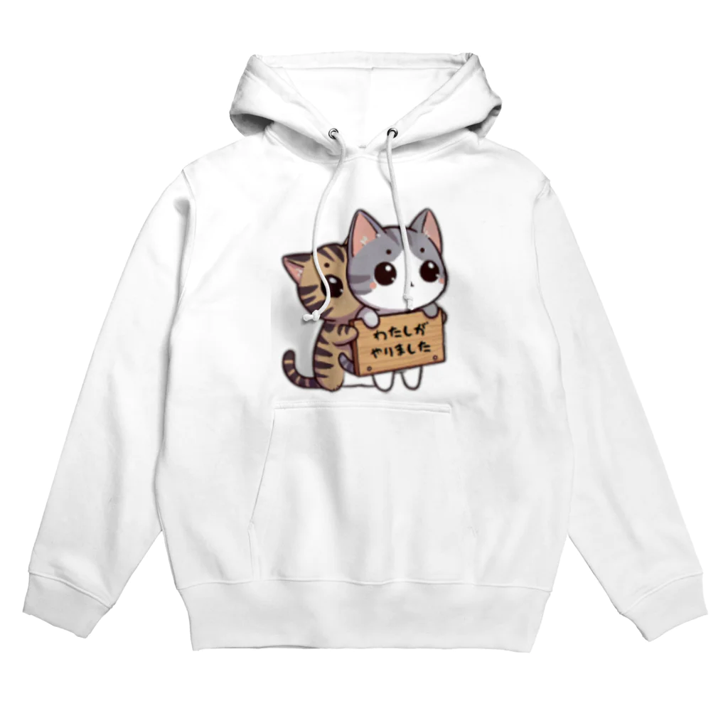 ussi-cowの可愛いネコのイラストシャツ（わたしがやりました） Hoodie