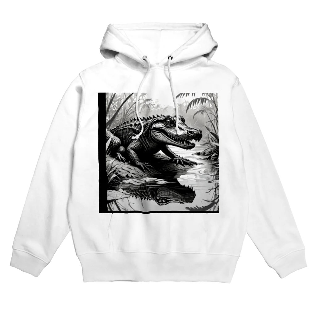 Reptile_JPのモノクロカイマン Hoodie