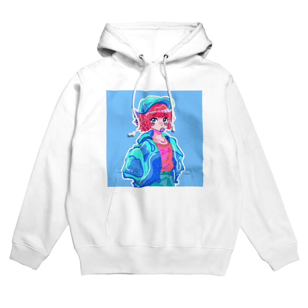 🍓IchigoAme🍓のレトロポップボーイッシュブルーガール Hoodie