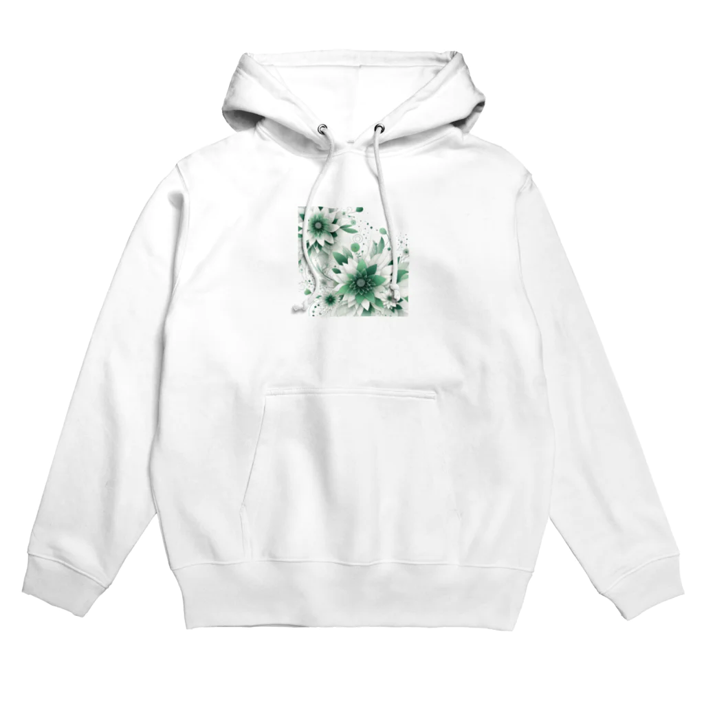 アミュペンの数学的なデザインを持つ緑と白の花 Hoodie