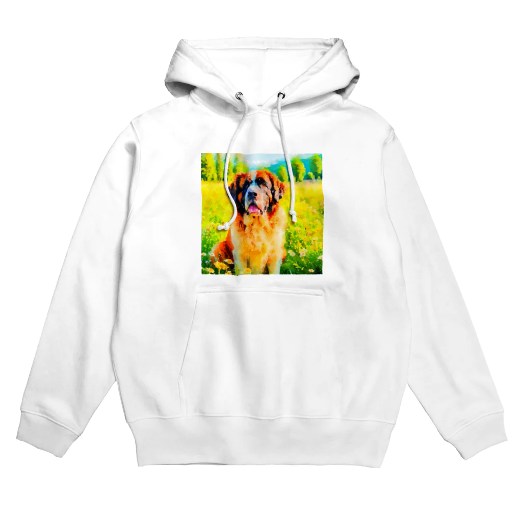 犬好きのしましまの水彩画の犬 花畑のセントバーナードのイラスト Hoodie