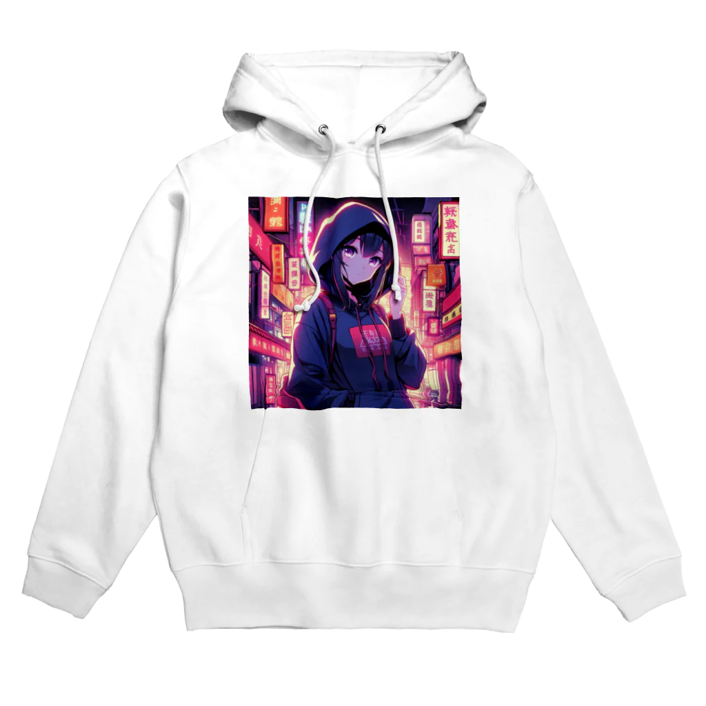 UnderpopSのネオンが光る街に立つ女の子 Hoodie