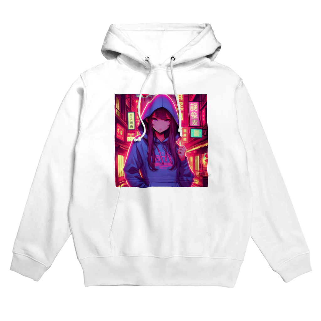 UnderpopSのネオンが光る街に立つ女の子2 Hoodie