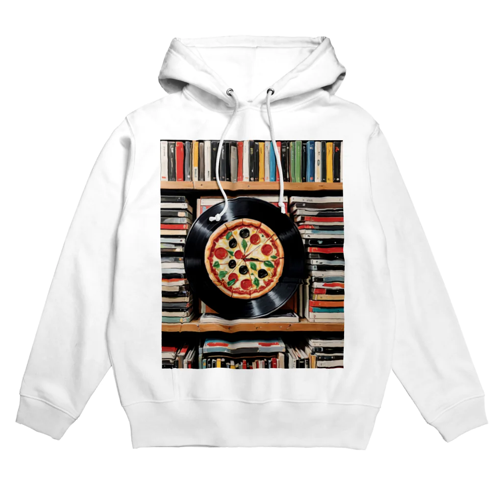 入力中. . .の本棚とレコードとピザが混在 Hoodie