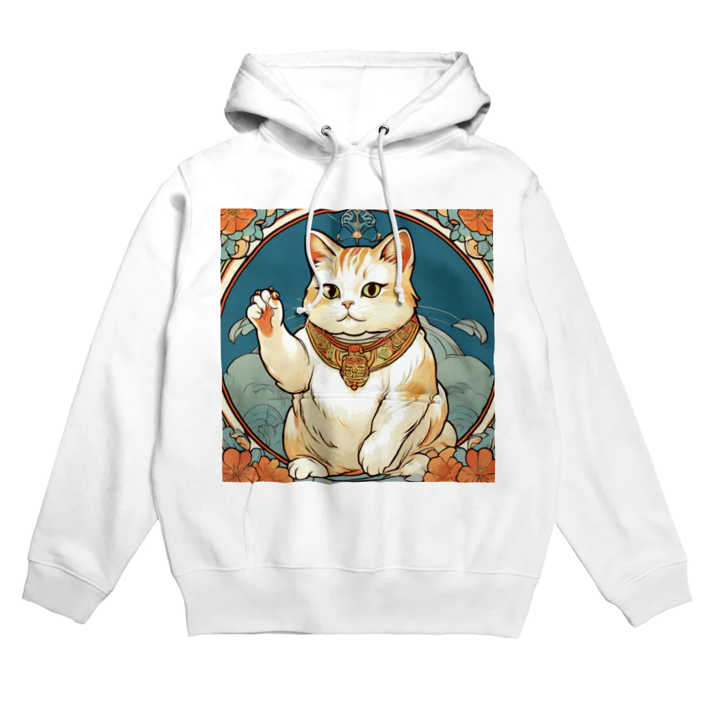 ゆまちゃんの開運雑貨屋さんの夜のミュシャ風招き猫 Hoodie