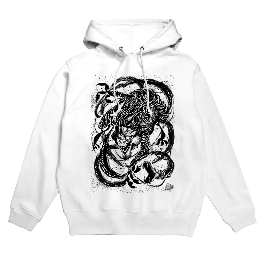 白黒灰脂オリジナルイラストグッズSHOP『熊猫動物園』の白黒の鵺 Hoodie