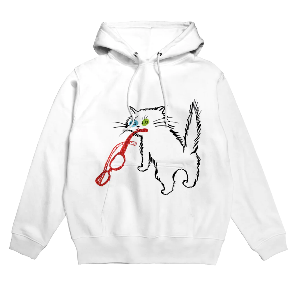 マイマイタケのメガネをくわえたオッドアイねこ Hoodie