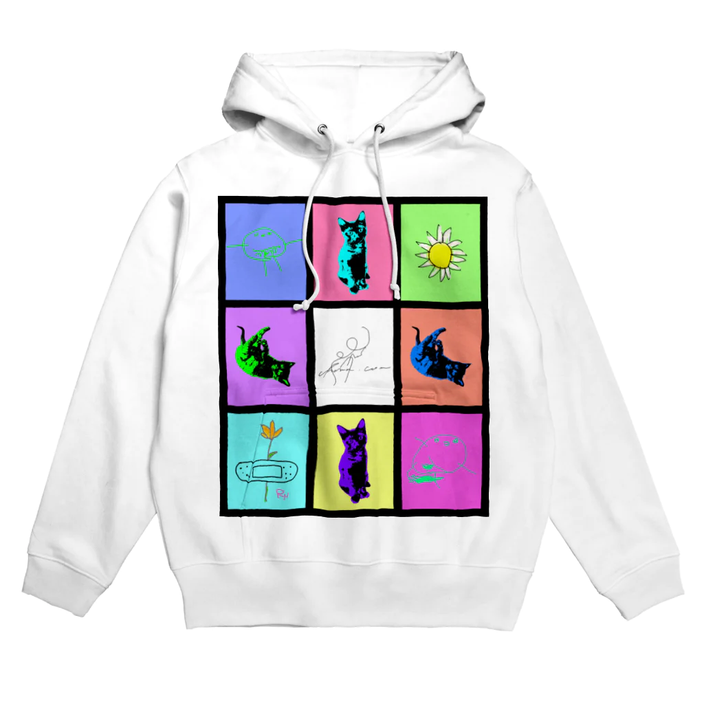 chama.comのマルチカラー ネコとらくがき Hoodie