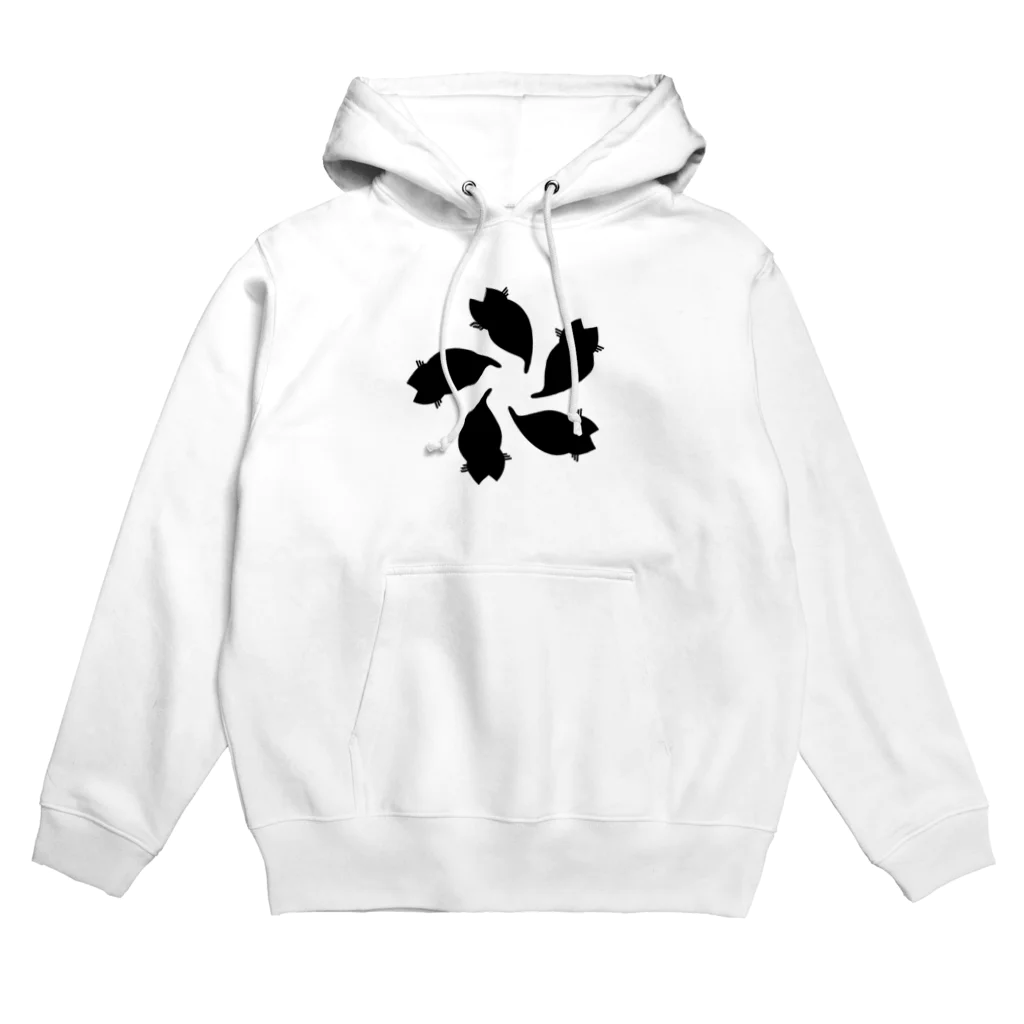 『NG （Niche・Gate）』ニッチゲート-- IN SUZURIの動物家紋。H.T.（変わり散り桜５ネコ）黒 Hoodie