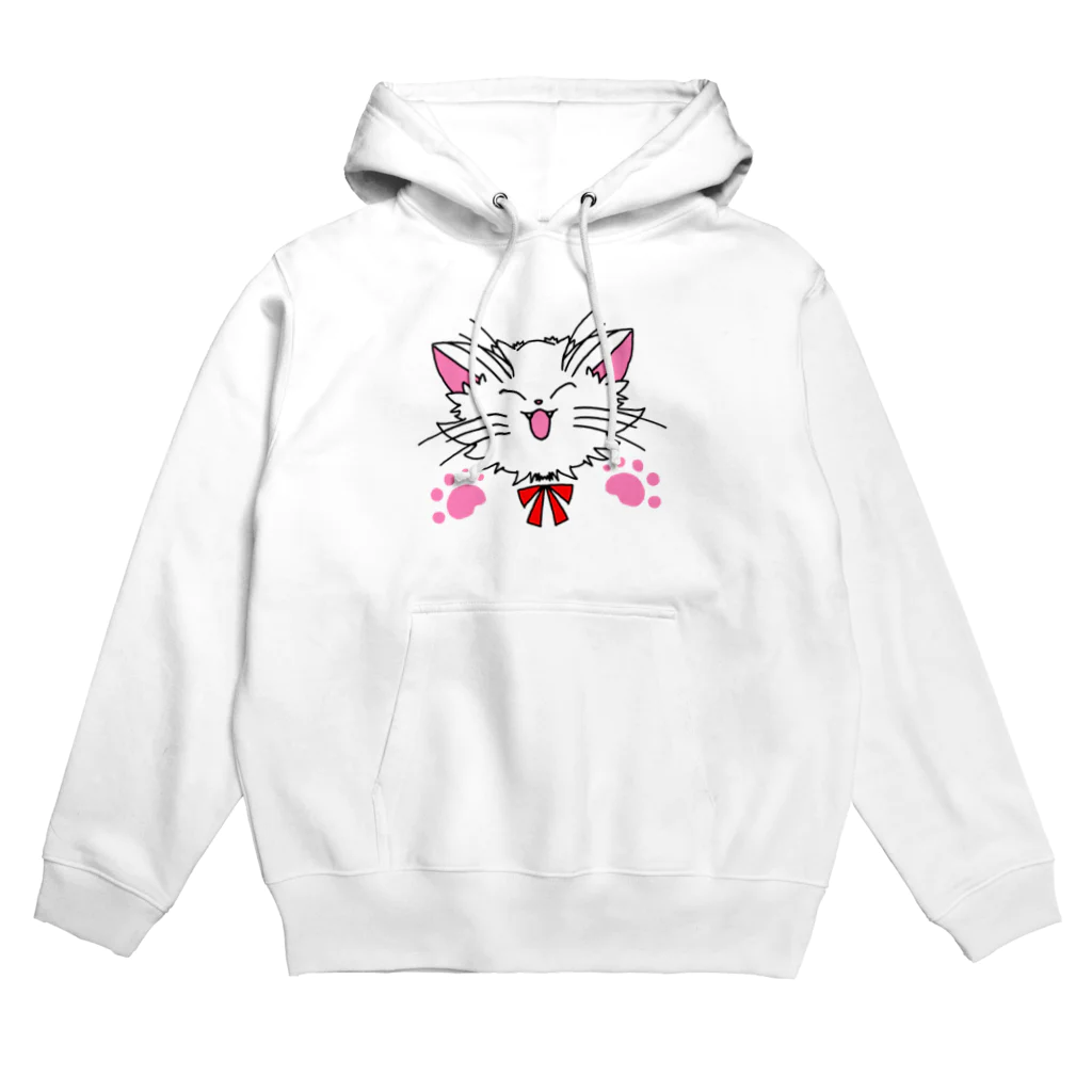 ねこねこうおの元気な白猫ちゃん　肉球あり Hoodie