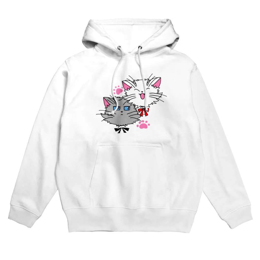 ねこねこうおの元気な白猫ちゃんとクールな灰猫くん Hoodie