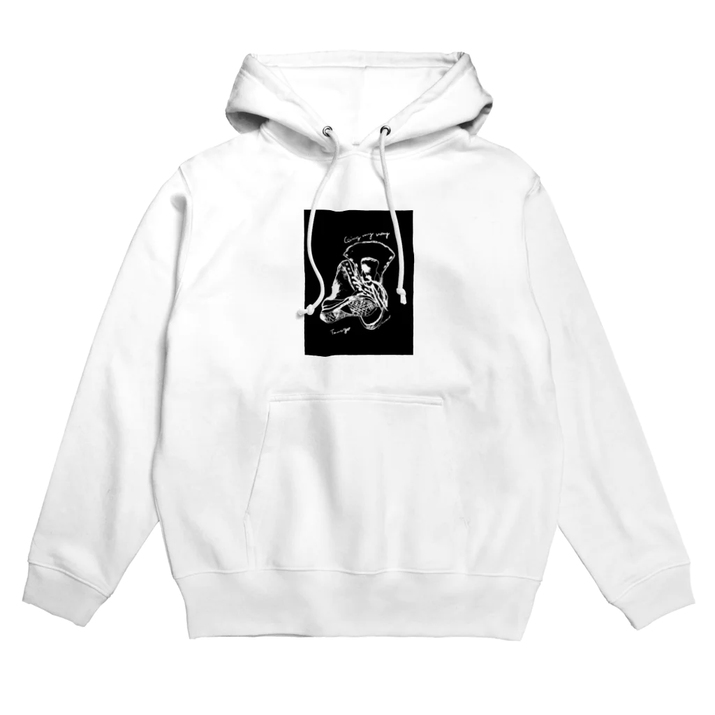 たまごハウスのgoing may way 前面デザイン~ スニーカー(黒バック白抜き） Hoodie