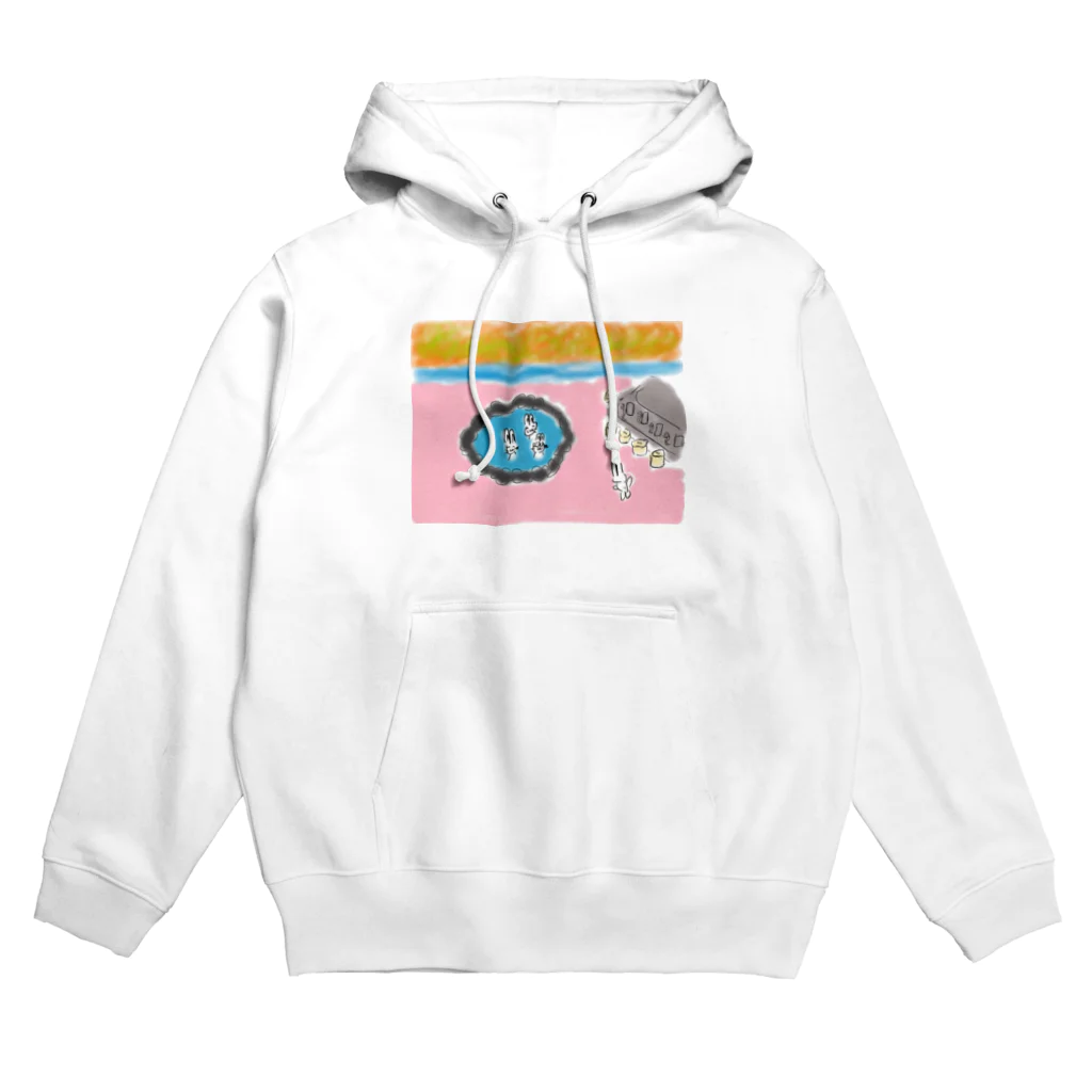 悲しみのウサの温泉街のウサ達パーカー Hoodie