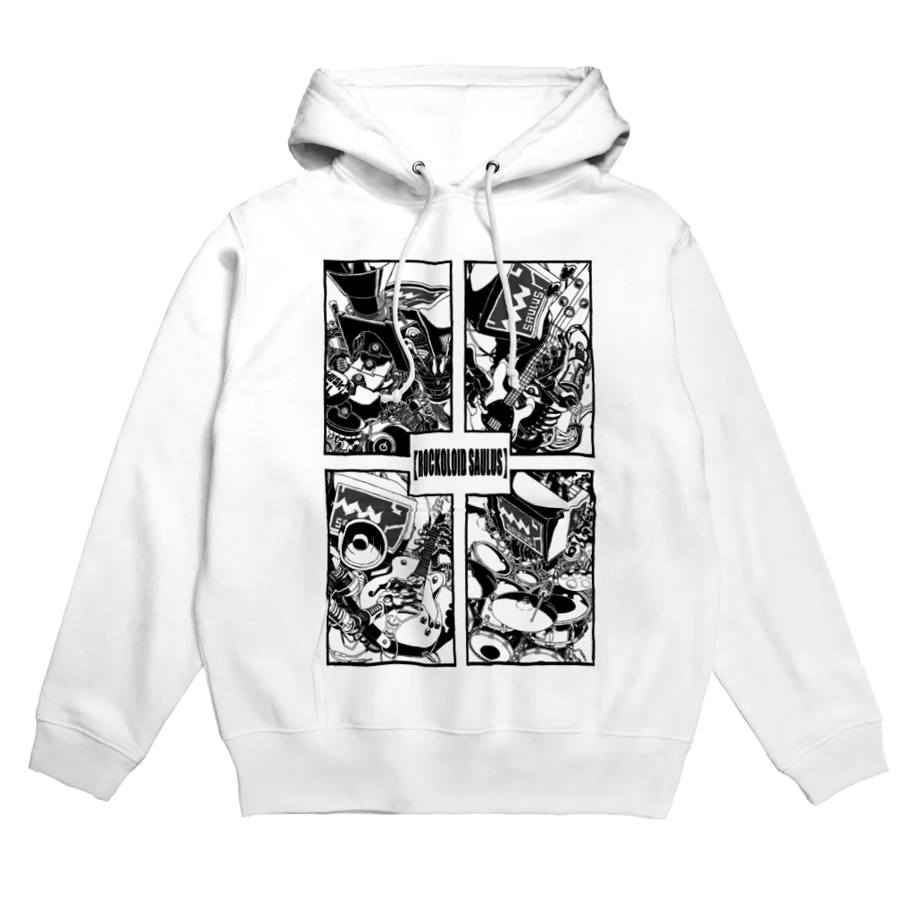 白黒灰脂オリジナルイラストグッズSHOP『熊猫動物園』の【ROCKOLOID SAULUS】4-piece band edition Hoodie