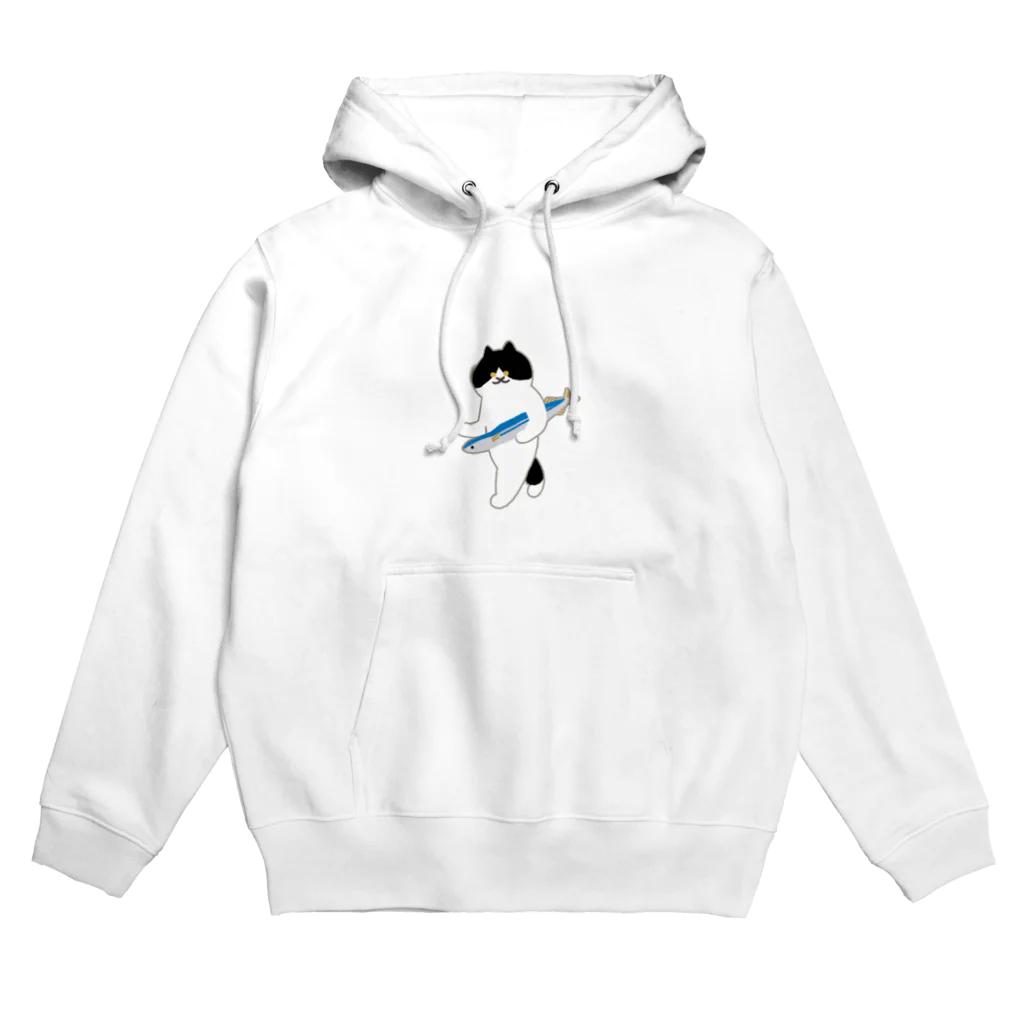 SUIMINグッズのお店の【中・フチあり】盗んだサンマと歩き出すねこ Hoodie