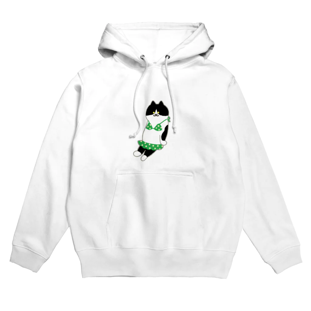 SUIMINグッズのお店の【中・フチあり】緑のビキニのねこ Hoodie