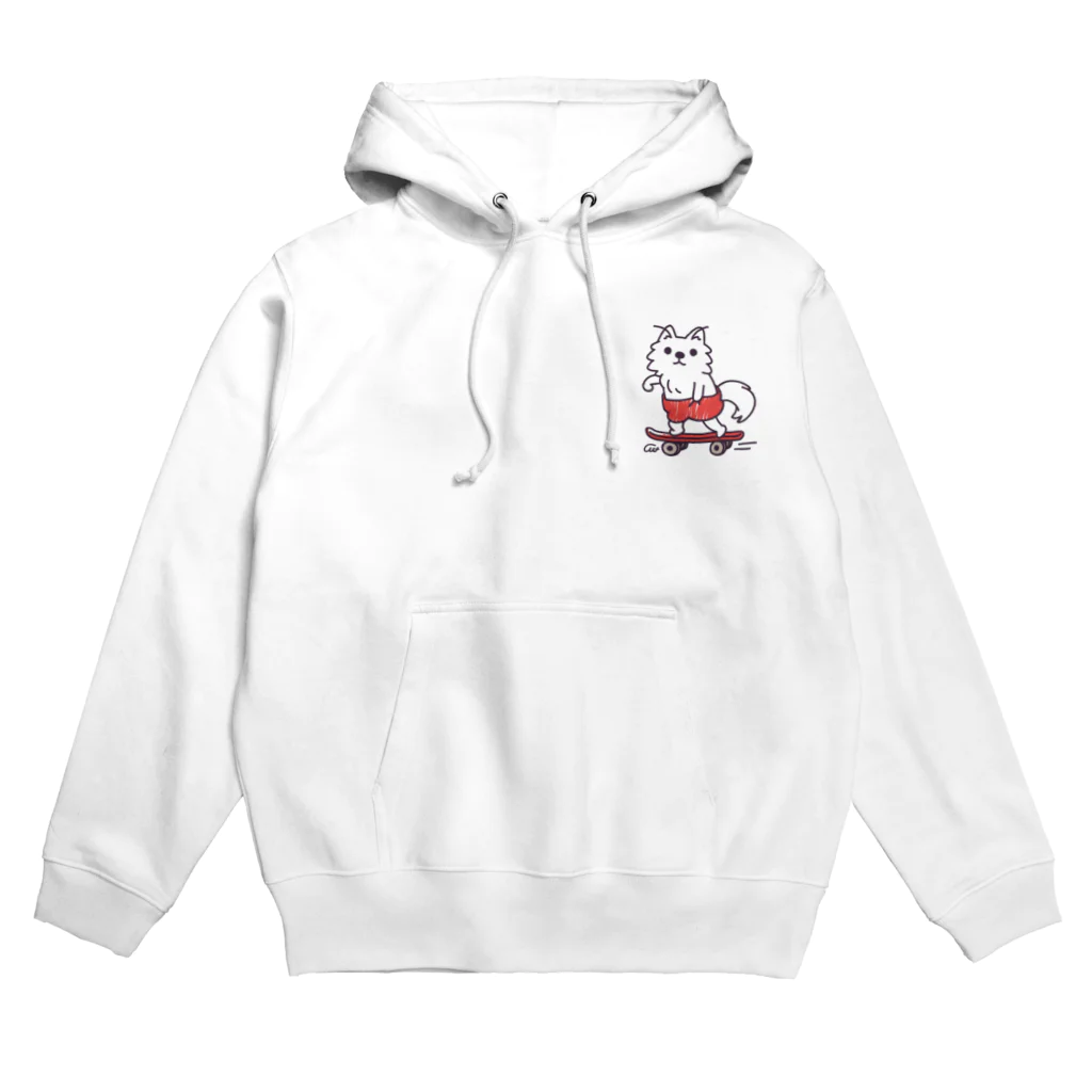 イラスト MONYAAT のワンポイント 赤ぱんポメラのスケボー Hoodie