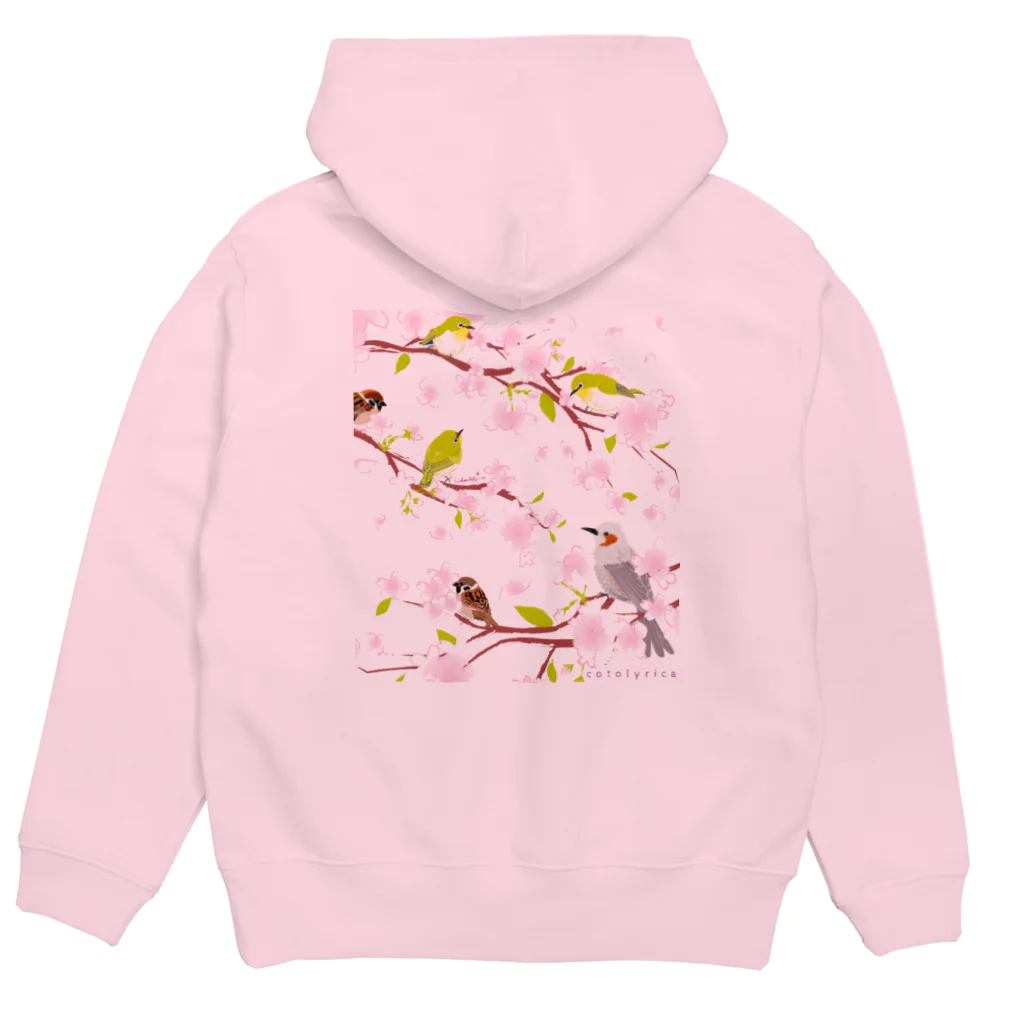 LittleLoroのSAKURA 0540 春桜 メジロ ヒヨドリ スズメ お花見日和 Hoodie:back