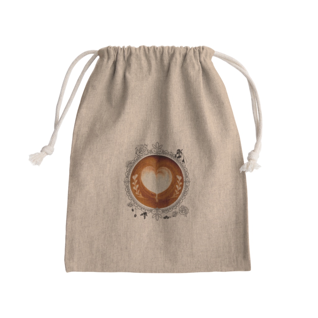 Prism coffee beanの【Lady's sweet coffee】ラテアート メッセージハート / With accessories Mini Drawstring Bag