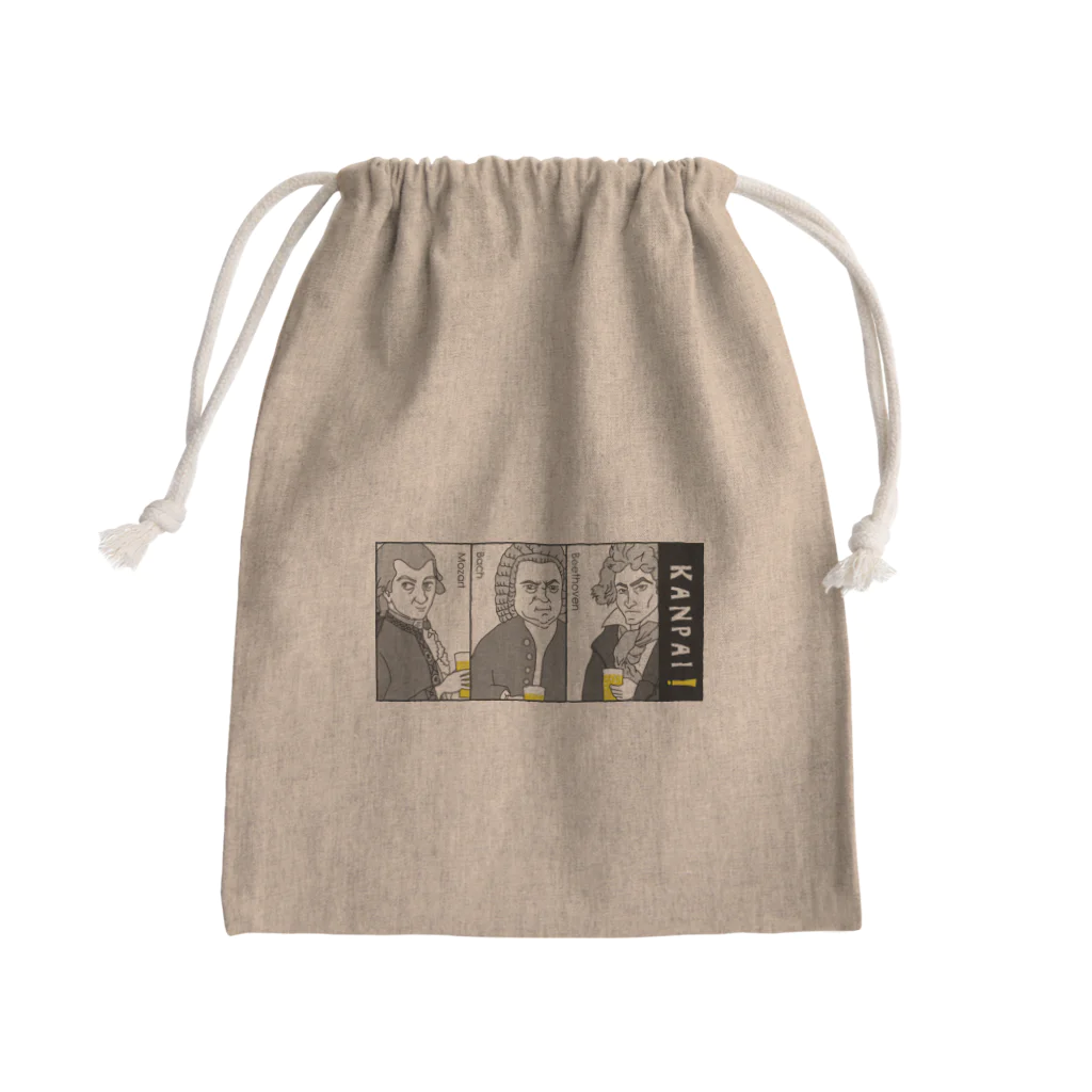 ビールとアート TM-3 Designの偉人 × BEER（三人の音楽家）黒線画・枠付 Mini Drawstring Bag