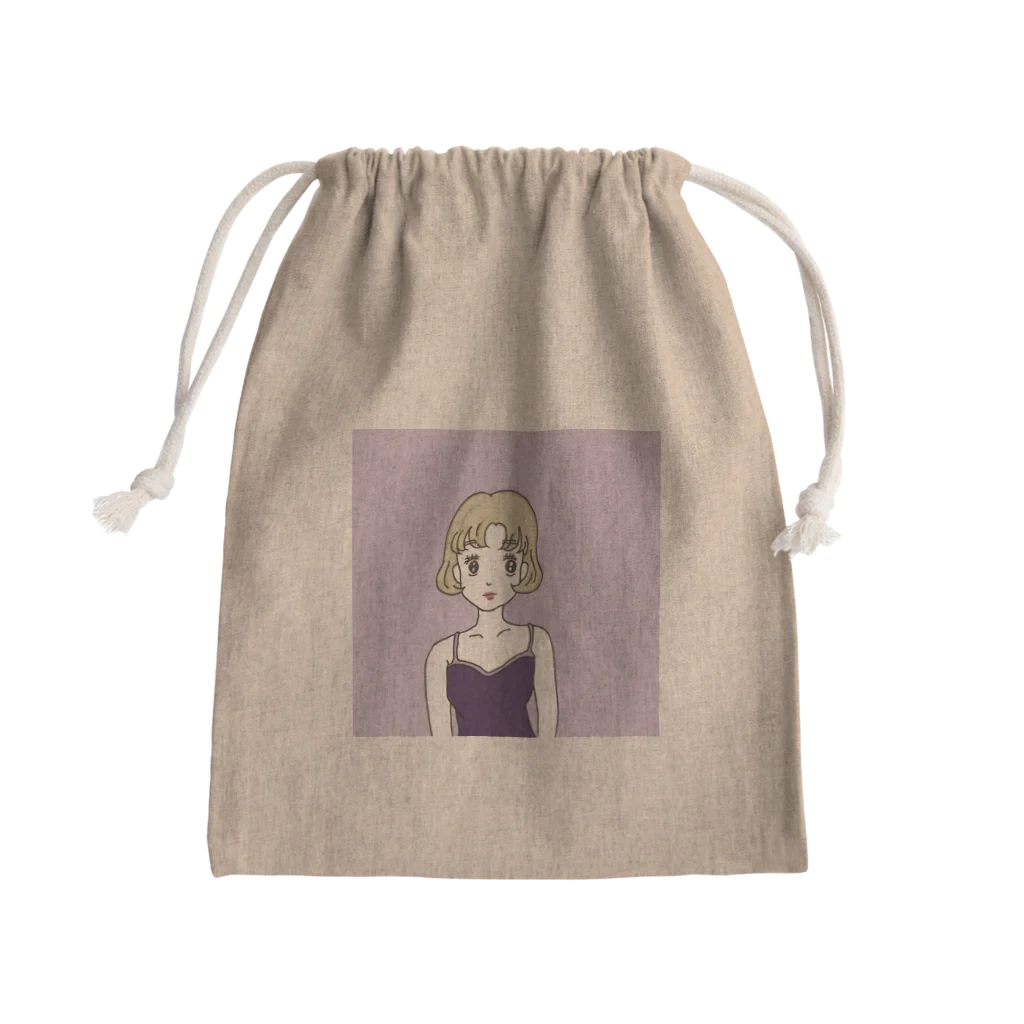 Hinanochin.shopのMs. Blonde Short Hair Mini Drawstring Bag