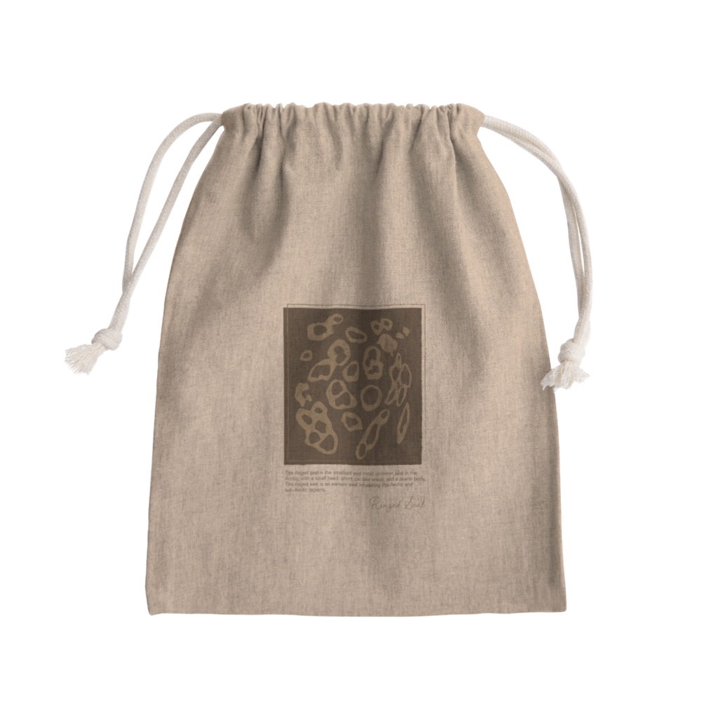 chiho_seal_shopのワモン アザラシ 柄 ブラウン Ringed seal pattern Brown Mini Drawstring Bag