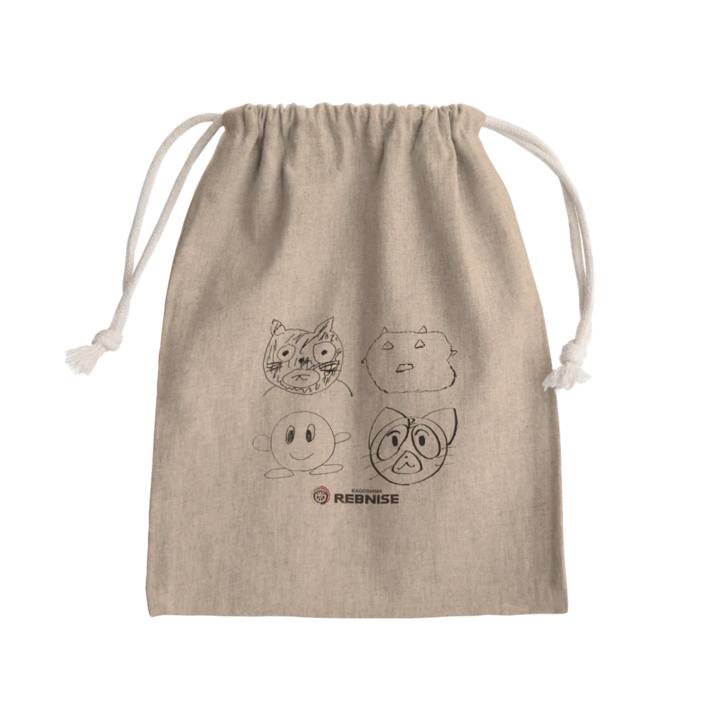 鹿児島レブナイズ公式SUZURIショップのれぶにゃん似顔絵きんちゃく Mini Drawstring Bag