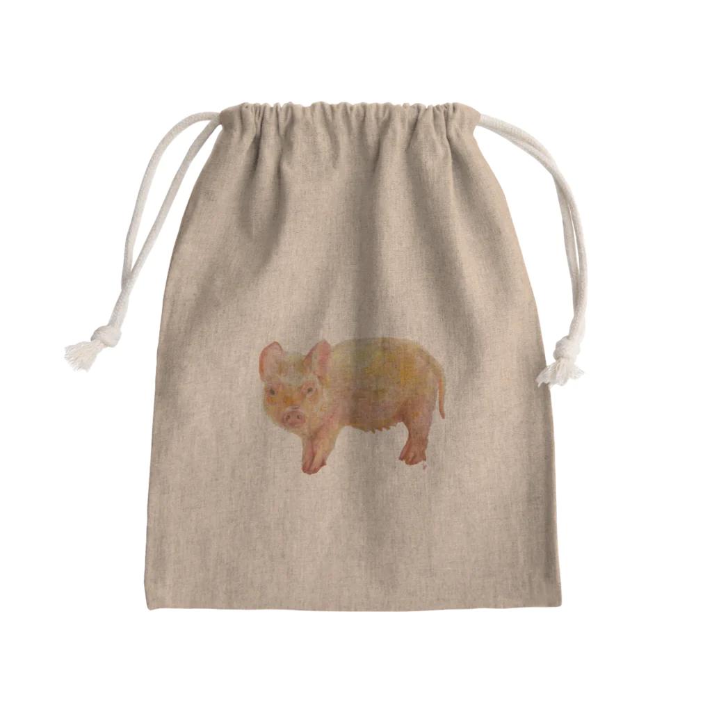 はしもとみやこのクレパスで描いたミニブタさん Mini Drawstring Bag