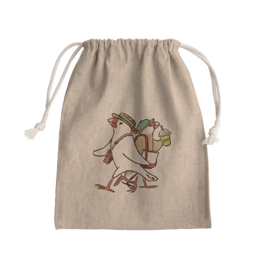 もしもしこちら文鳥のおしゃれしておでかけ文鳥 Mini Drawstring Bag